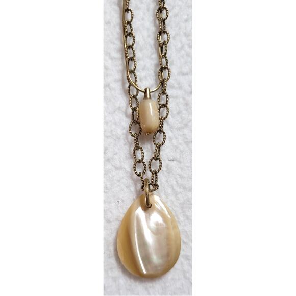 Vtg Monet Double Strand Goldtone Necklace Teardrop Shell MCM 60s 70s Hook Clasp - Picture 3 of 5